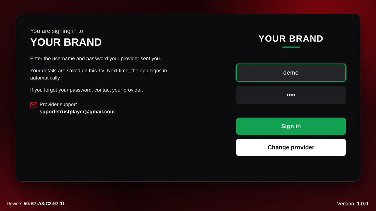 Sign-in screen on the TV