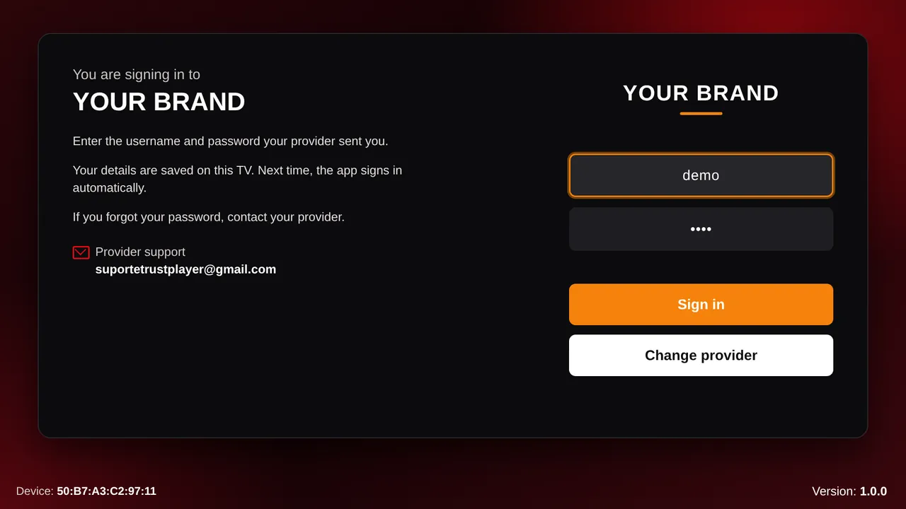 Sign-in screen on the TV