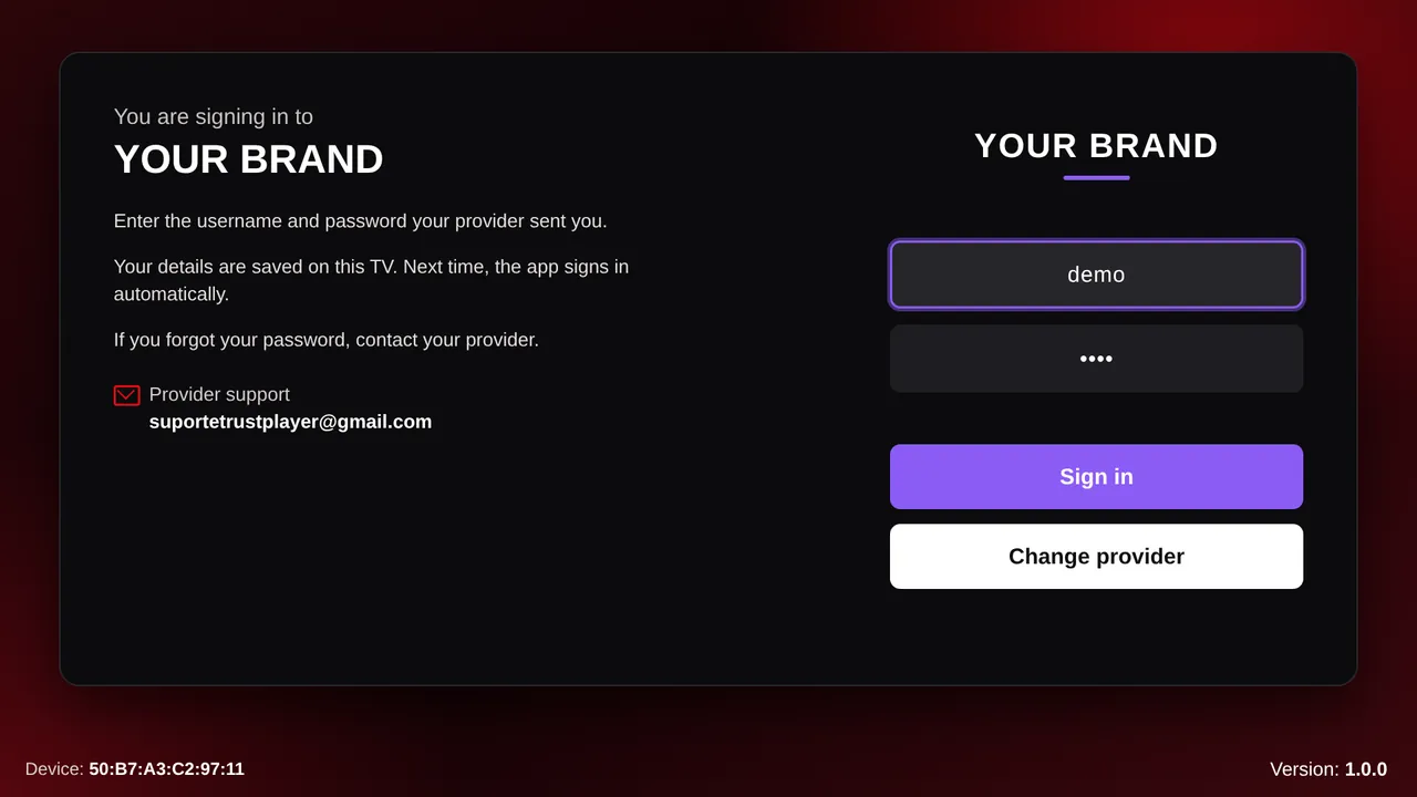 Sign-in screen on the TV